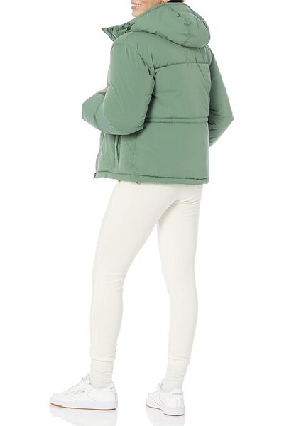 Amazon basics Women's short down jacket with hood, green, size 2xl,