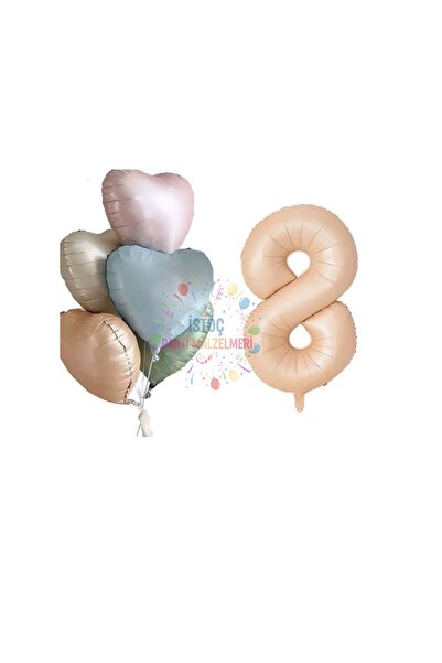 İSTOÇ PARTİ Sand Beige Number and Heart Foil Balloon Set Age 8