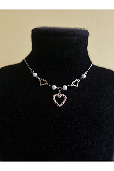 glactuca craft Pearly Heart Chain Necklace Y2K