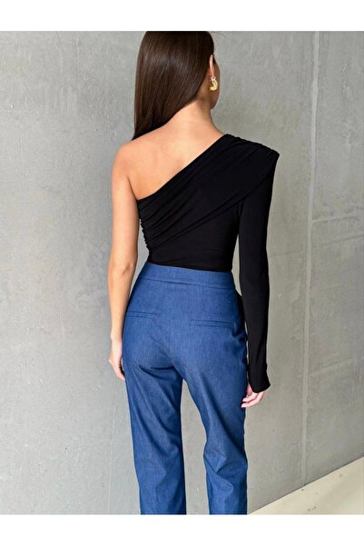 Be Best Body negru pentru femei, cu un singur mânecă, cu guler încrucișat, cu închidere cu apăsare BE178