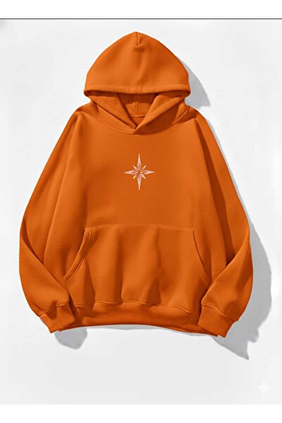 blackbonds Unisex Renkli Kapüşonlu Sweatshirt küçük pusula baskılı