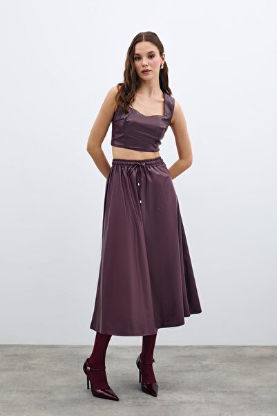 RİVASS Beli Lastikli Deri Etek