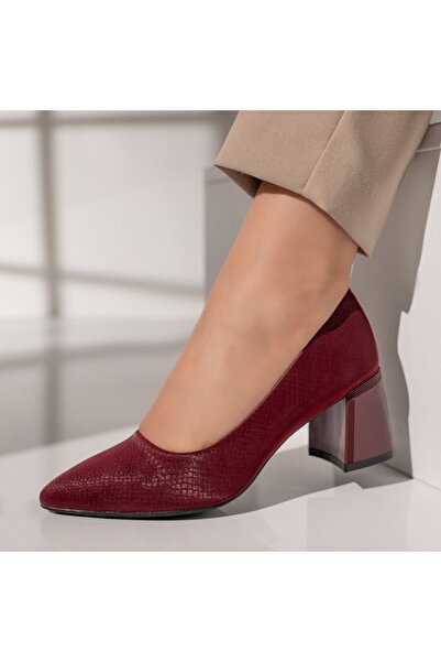 BMoD Pantofi cu toc cu imprimeu bordo pentru femei MOD12130
