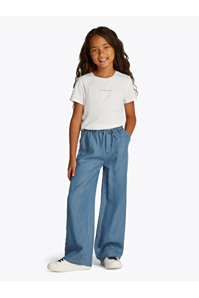 Tommy Hilfiger Girls White Logo Slim Crew Neck T-Shirt