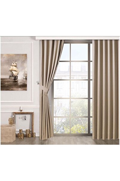 taşpınar tekstil Düz Dikiş Tek Kanat Bej Karartma Blackout Fon Perde