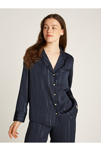 Tommy Hilfiger Women Lurex Navy Long Sleeve Fluid Metallic Striped Shirt