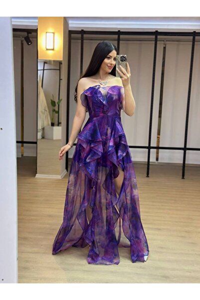 Larenmoda Sindirella kloş volanlı şifon abiye