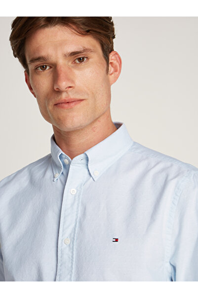 Tommy Hilfiger Men Breezy Blue Long Sleeve Oxford Dobby Regular Fit Shirt