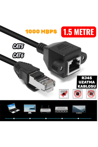 nelerbulurum 1.5 Metre İnternet Uzatma Kablosu Ethernet uzatma kablosu RJ45 Cat5 Cat6 Gigabit