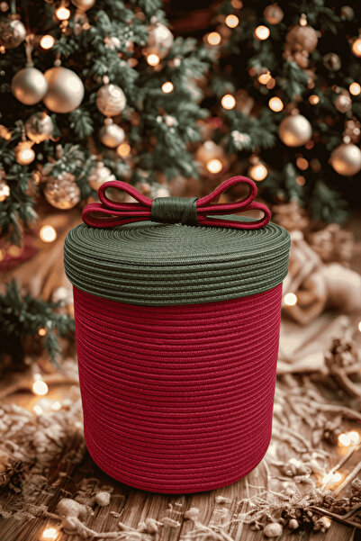 MaVaux Різдвяний набір з 4 декоративних подарункових кошиків з джутовим шнуром – червоно-зелений різдвяний кошик