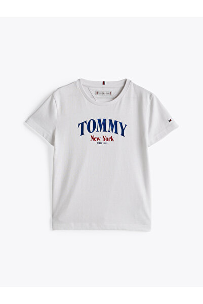 Tommy Hilfiger Girls White Varsity Regular Fit Crew Neck T-Shirt