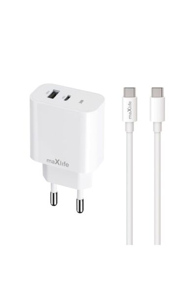 RADIONAT Încărcător MaXlife MXTC-06-30AC PD QC 1x USB-C 1x USB-A 30W Alb + Ca...