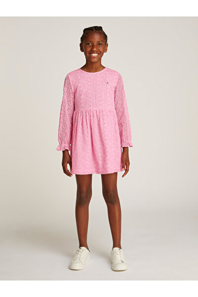 Tommy Hilfiger Girls Pink Sugar Long Sleeve Floral Lace Dress