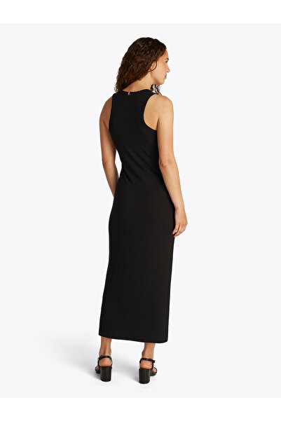 Tommy Hilfiger Women Black Slim Ribbed Midi Bodycon Dress