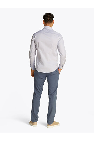 Tommy Hilfiger Men Horizon Grey/Optic White Long Sleeve Smart Casual Slim Fit Striped Shirt