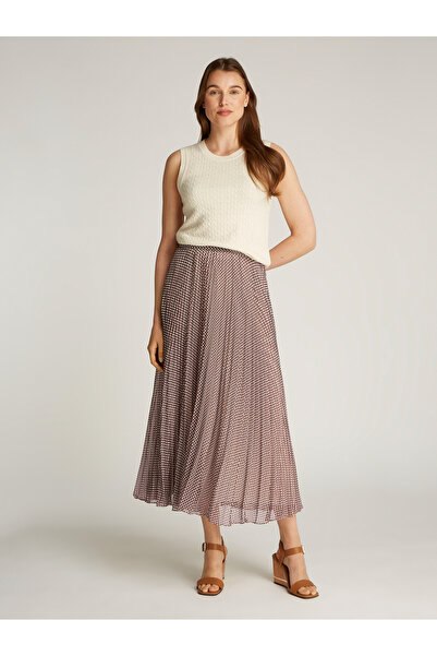 Tommy Hilfiger Women Mini Geo Primary Red Ruffle Sunray Pleated Maxi Skirt