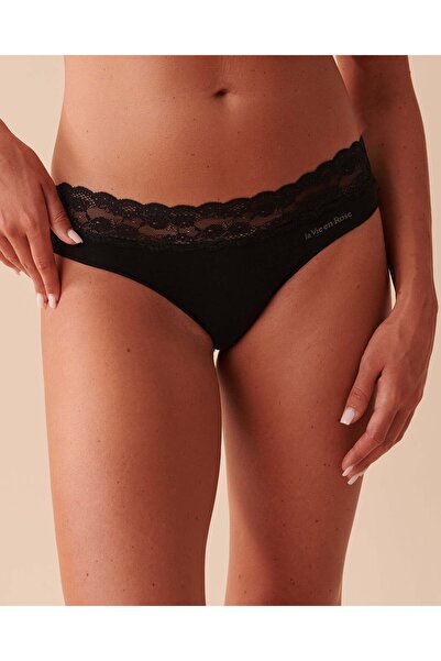 La Vie en Rose Cotton and Lace Band Bikini Panty