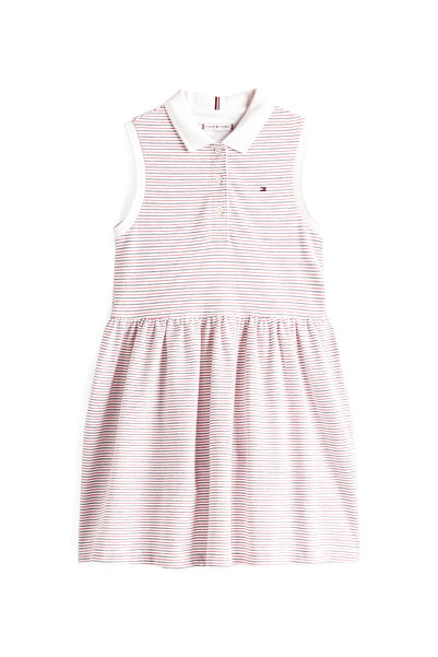 Tommy Hilfiger Girls Red White Blue Stripes Sleeveless Polo Dress