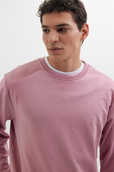 Tudors Унисекс, свободна кройка, удобна кройка, 100% памук, базова лилава блуза с велосипедна яка