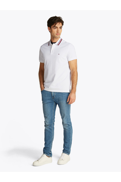 Tommy Hilfiger Men White Short Sleeve Regular Fit Signature Collar Polo T-Shirt