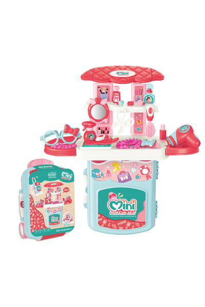 TSUMAB مجموعة عربة مكياج ومستحضرات تجميل 3 في 1 للأطفال - محطة لعب تجميل محمولة