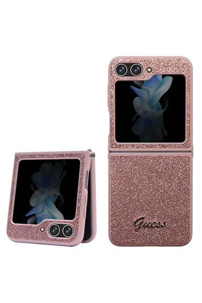 Guess Carcasă pentru Samsung Z Flip5 - roz HC PU/TPU cu sclipici Script