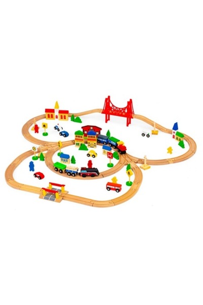 bigshot Set Trenulet de Jucarie, BSHM014665, din Lemn, cu Baterii, 90 Piese, Multicolor