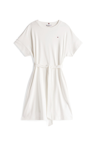 Tommy Hilfiger Women Ecru Belted Short Sleeve Mini Dress