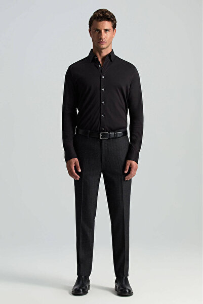 Hemington Supima Pamuk Yumuşak Dokulu Gizli Düğme Siyah Business Gömlek