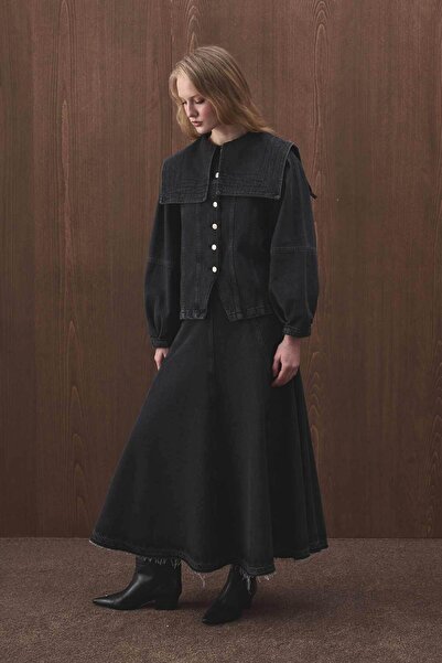 Hooopstore Cut-Out Denim Anthracite Skirt