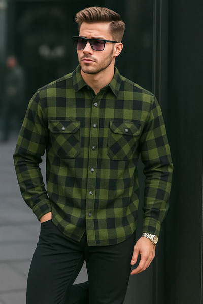 COMBİNE MİCHAİL Чоловіча базова товста сорочка оверсайз хакі