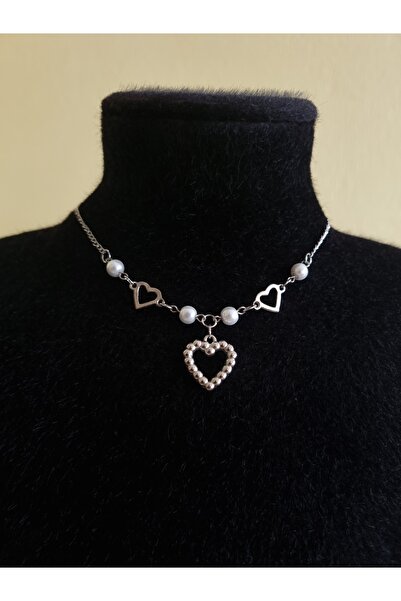 glactuca craft Pearly Heart Chain Necklace Y2K