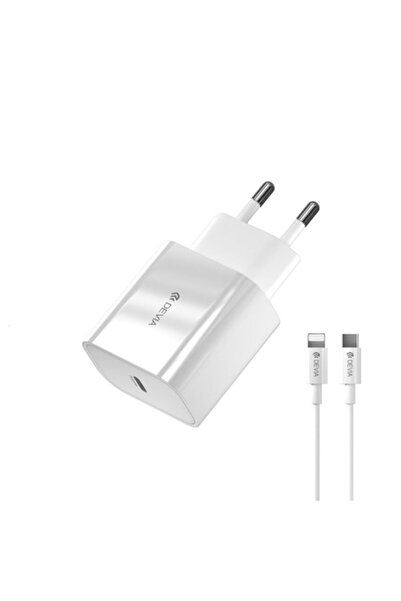 Devia Încărcător inteligent de perete PD 20W 1x USB-C Alb + Cablu Lightning l...
