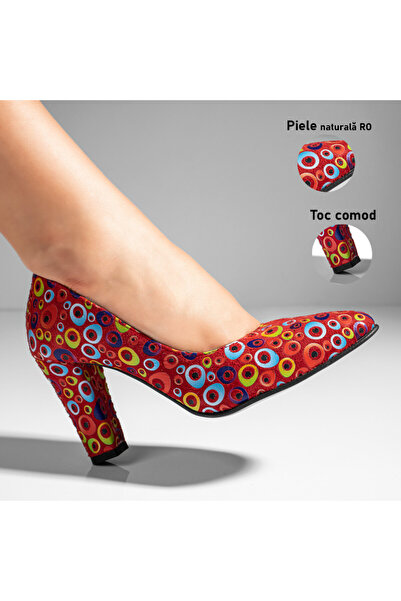 BMoD Women's multicolor printed suede leather shoes with a chunky heel MOD10220