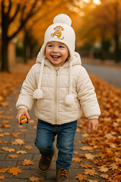 SİSTEM PELUŞ Children's Beret with Ear Covers and Soft Fur Inside