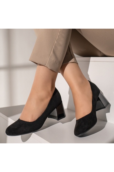 Modlet.ro Γυναικεία μαύρα σουέτ παπούτσια με τακούνι MOD12110