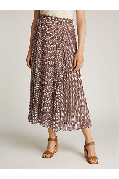 Tommy Hilfiger Women Mini Geo Primary Red Ruffle Sunray Pleated Maxi Skirt