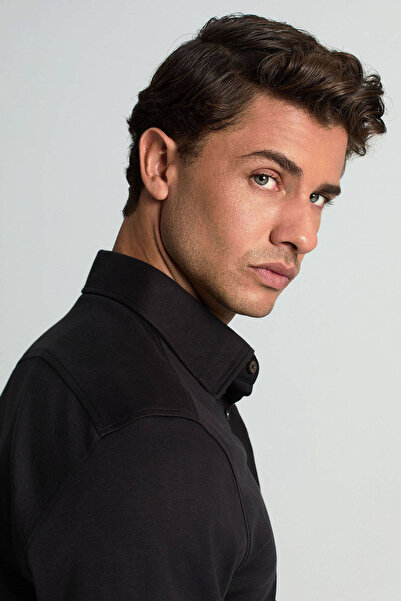 Hemington Supima Pamuk Yumuşak Dokulu Gizli Düğme Siyah Business Gömlek