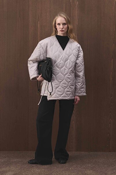 Hooopstore Anvelop Tied Quilted Gray Coat