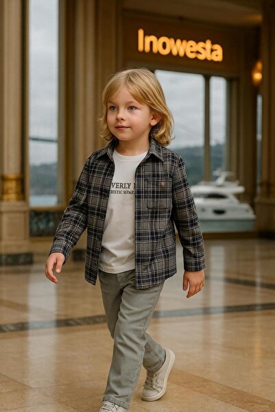 inowesta Boys' Medium Thickness Cashmere Shirt Special Combination 3-Piece Set