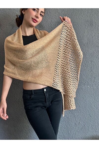 Gönülden Tasarım Triko Taba Pul Sequin Shawl 200X55 cm