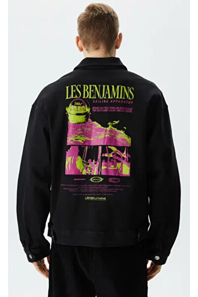 LES BENJAMINS Men's Back Printed Denim Jacket