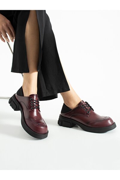 ALEMDAR AYAKKABI EDOSKİ Бургундийски дамски мокасини в рустик стил