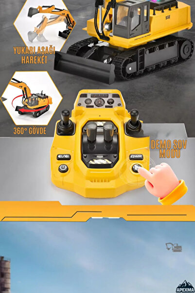 Apexma Oyuncak 2.4GHz Uzaktan Kumandalı Şarjlı Işıklı Müzikli Paletli Hareketli Kepçeli Rc Ekskavatör