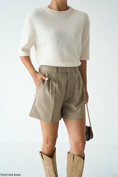 CADDELAMODA Pulover de tricotat moale cu broderie florală pentru femei