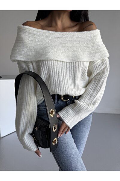 Serenay Atelier Madonna Collar Comfortable Fit Ribbed Women's Knitwear Sweater