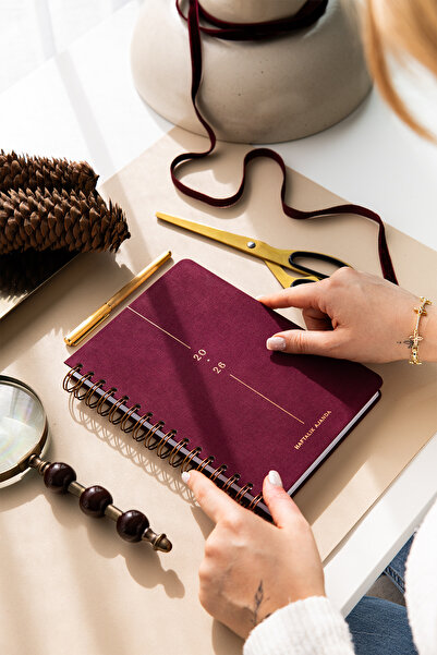 PAPERORA 2026 A5 Spiralli Keten Haftalık Ajanda 12 Aylık - Bordo