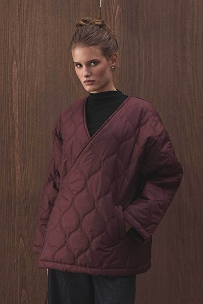 Hooopstore Anvelop Bağlamalı Kapitone Bordo Mont