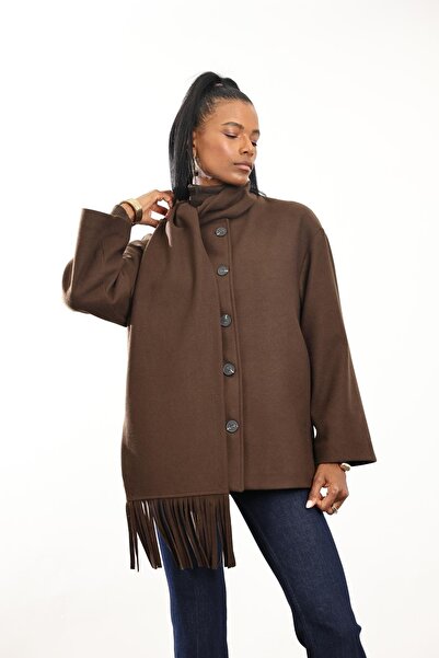 5in1Canpolat Brown Scarf Cashmere Coat D99800