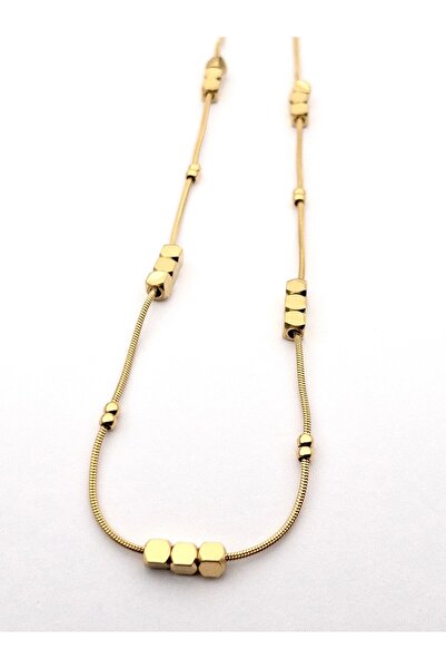 Siya Silver Kararmaz Çelik Yılan Zincir Sıralı Küp Topçuk Detaylı Kolye